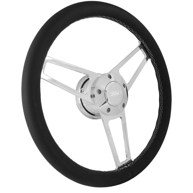 #1902	Billet Series Leather Wheel Ford Logo & Install Kit