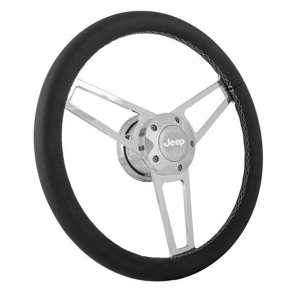 #1904 Billet Series Leather Wheel Jeep Logo & Install Kit