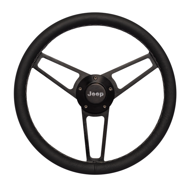 #1909 Billet Series Leather Wheel Jeep Logo & Install Kit