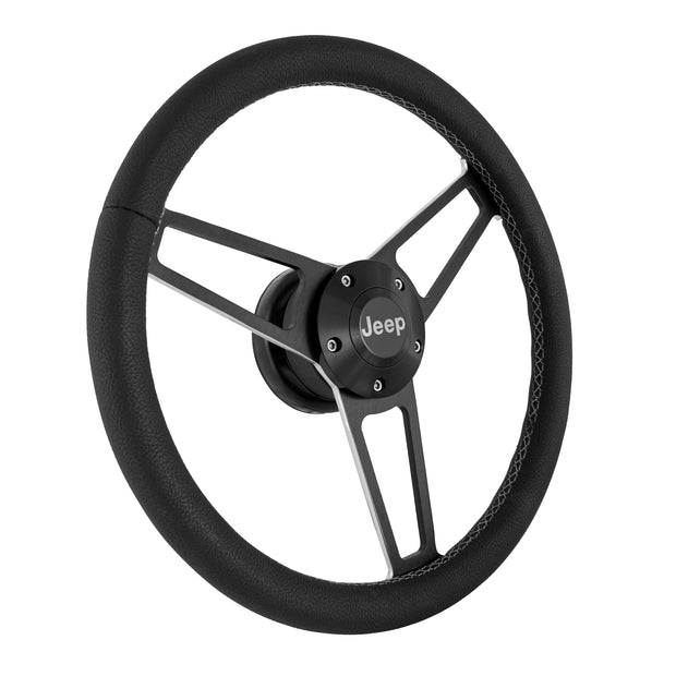 #1909 Billet Series Leather Wheel Jeep Logo & Install Kit