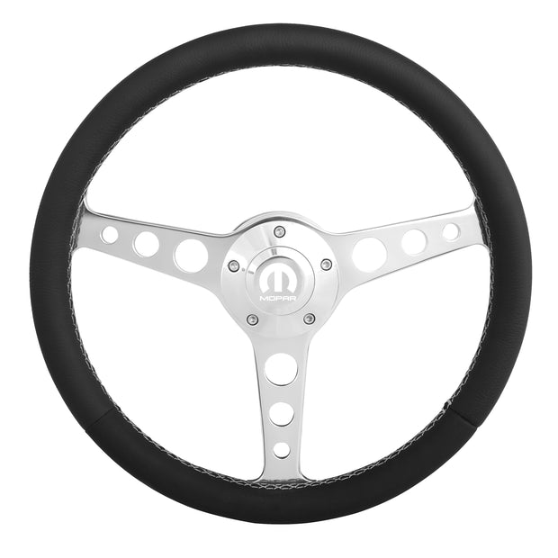 #1940 Nostalgia Billet Series Polished Leather Steering With Wheel Mopar Logo & Install Kit