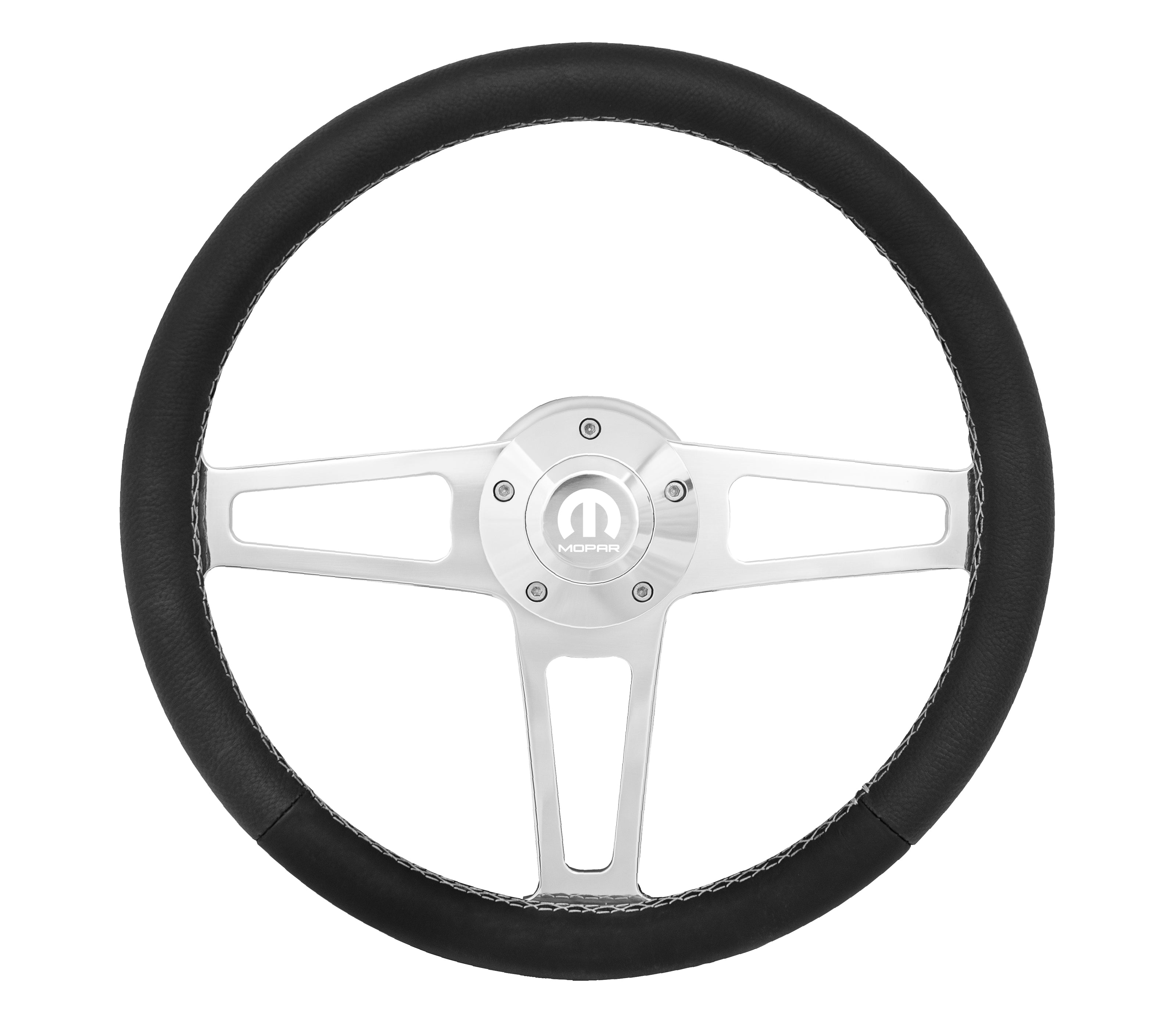 #1950 T Series Billet  Polished Leather Steering Wheel With Mopar Logo &  Install Kit