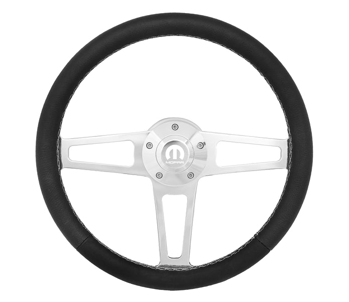 #1950 T Series Billet  Polished Leather Steering Wheel With Mopar Logo &  Install Kit