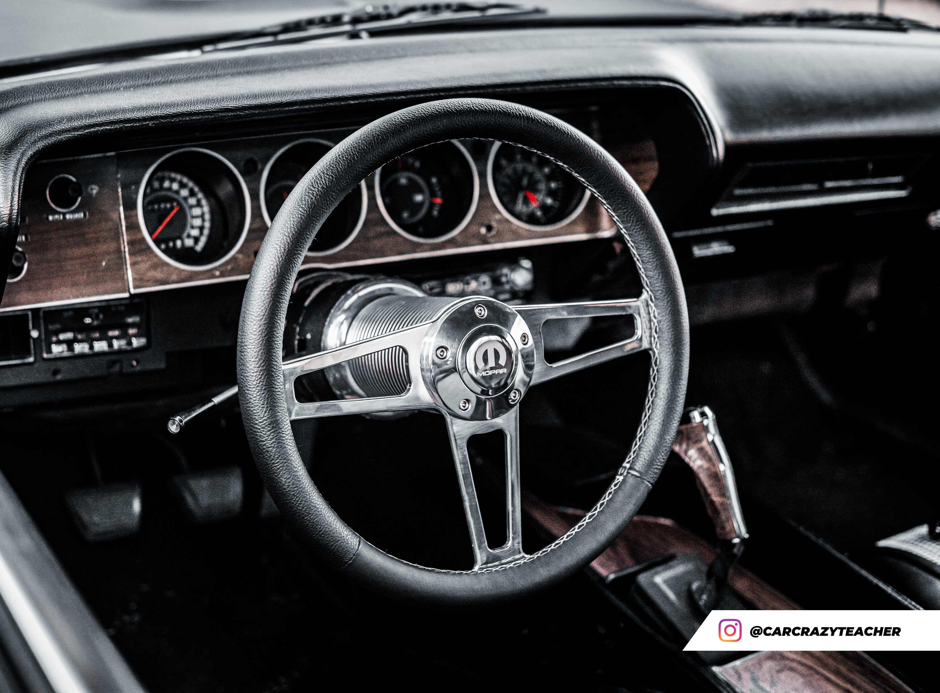 #1950 T Series Billet  Polished Leather Steering Wheel With Mopar Logo &  Install Kit