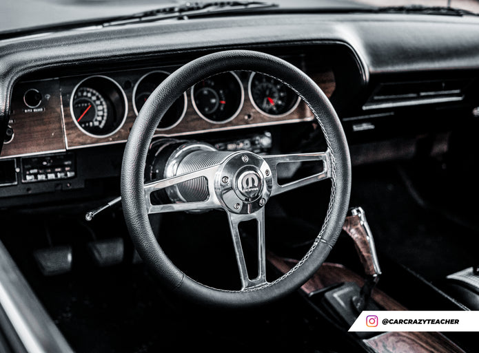 #1950 T Series Billet  Polished Leather Steering Wheel With Mopar Logo &  Install Kit