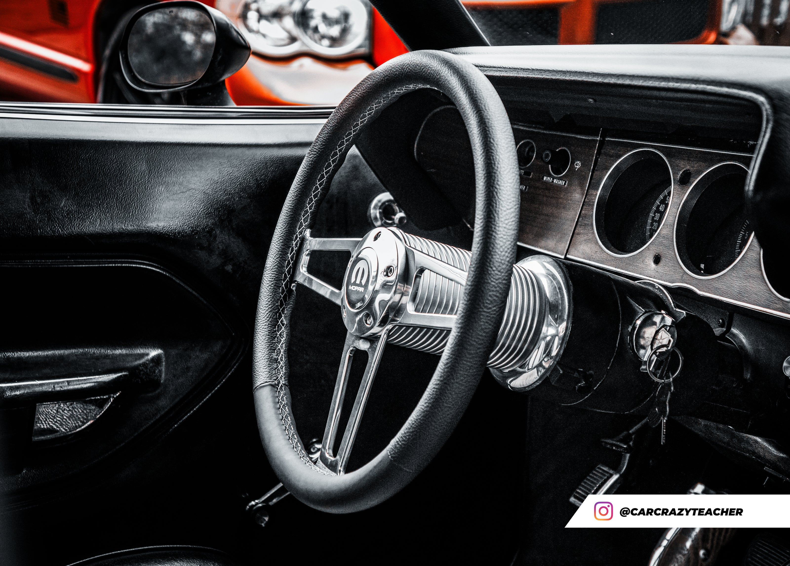 #1950 T Series Billet  Polished Leather Steering Wheel With Mopar Logo &  Install Kit