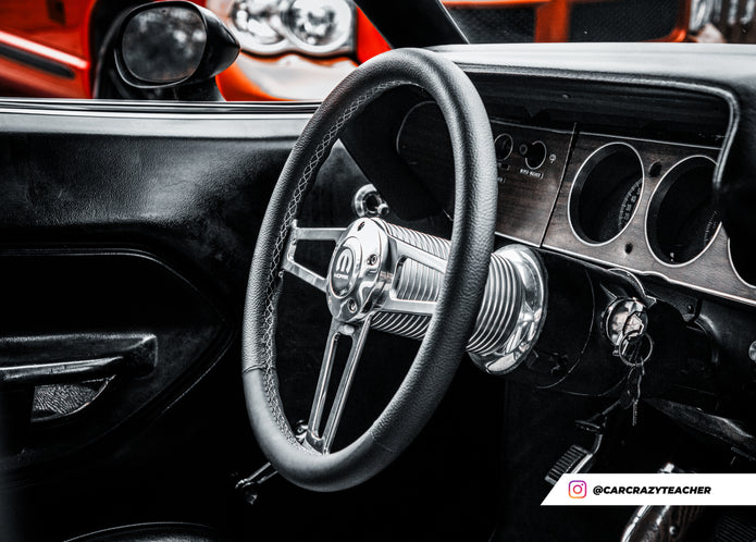 #1950 T Series Billet  Polished Leather Steering Wheel With Mopar Logo &  Install Kit