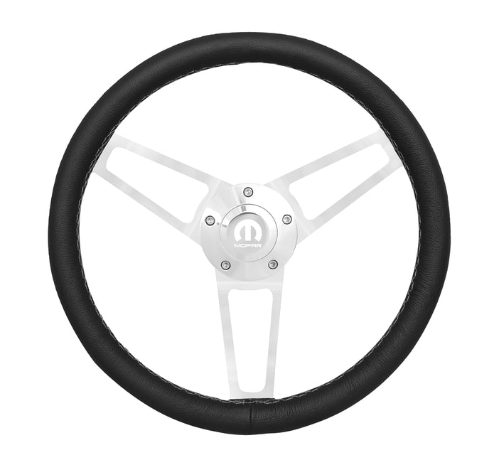 #1960 Classic Billet Series Polished Leather Steering Wheel With Mopar Logo & Install Kit
