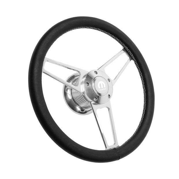 #1960 Classic Billet Series Polished Leather Steering Wheel With Mopar Logo & Install Kit
