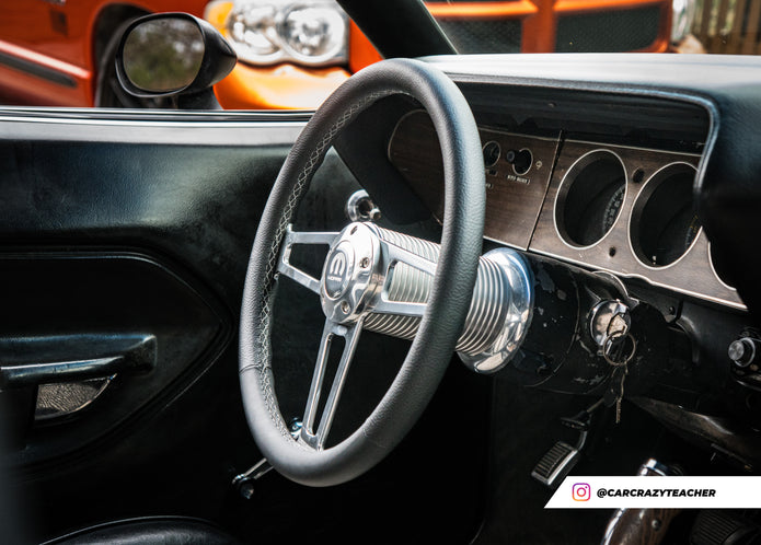 #1950 T Series Billet  Polished Leather Steering Wheel With Mopar Logo &  Install Kit