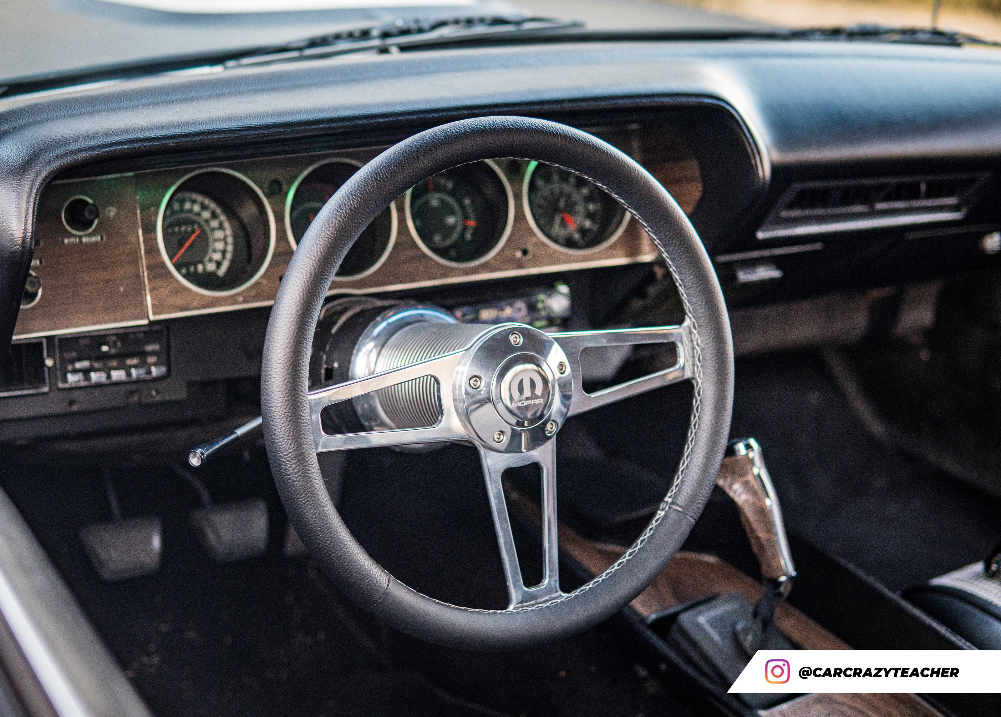 #1950 T Series Billet  Polished Leather Steering Wheel With Mopar Logo &  Install Kit