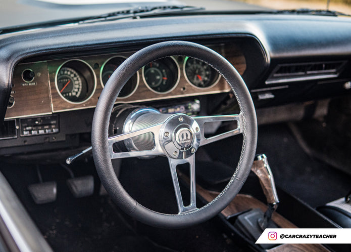 #1950 T Series Billet  Polished Leather Steering Wheel With Mopar Logo &  Install Kit