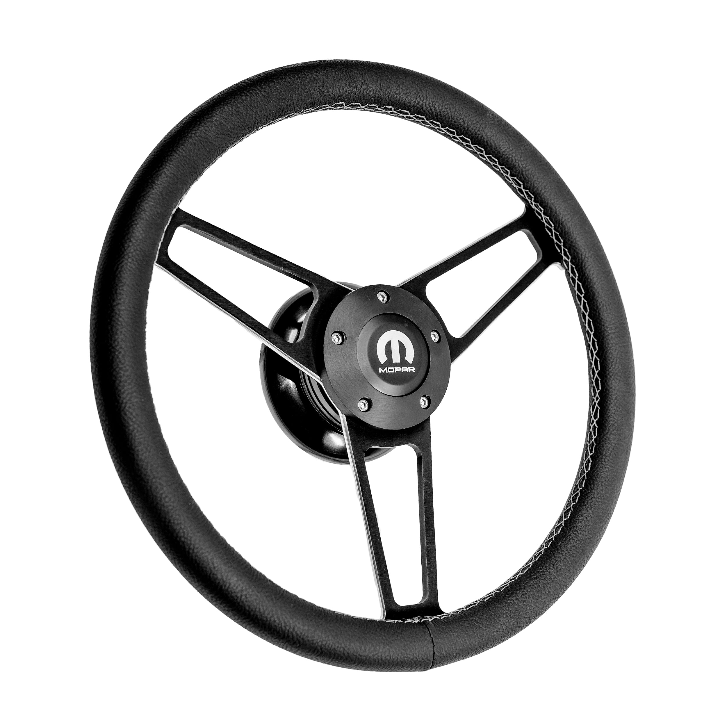 #1961 Classic Billet Series Black Leather Steering Wheel With Mopar Logo & Install Kit