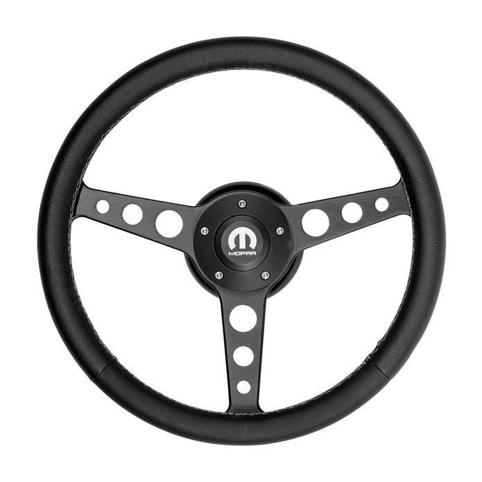 #1941 Nostalgia Billet Series Black Leather Steering Wheel With Mopar Logo & Install Kit