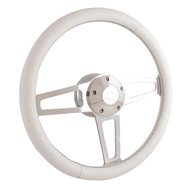 White Billet T Series Polished Wheel CHEV Logo & Install Kit