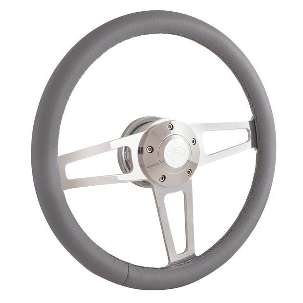 Gray Billet T Series Polished Wheel Ford Logo & Install Kit