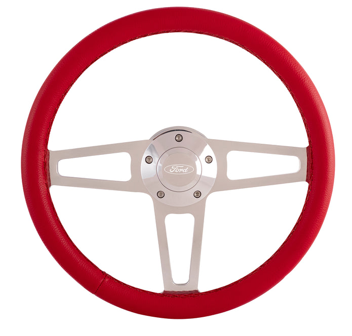 Red Billet T Series Polished Wheel Ford Logo & Install Kit