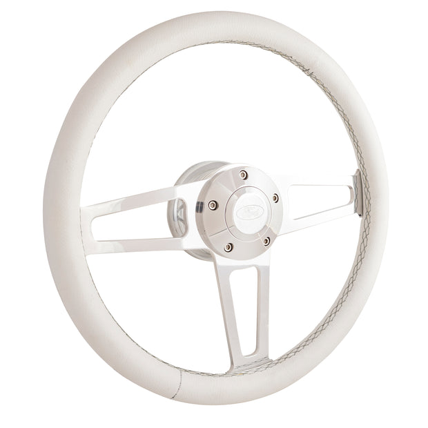 White Billet T Series Polished Wheel Ford Logo & Install Kit
