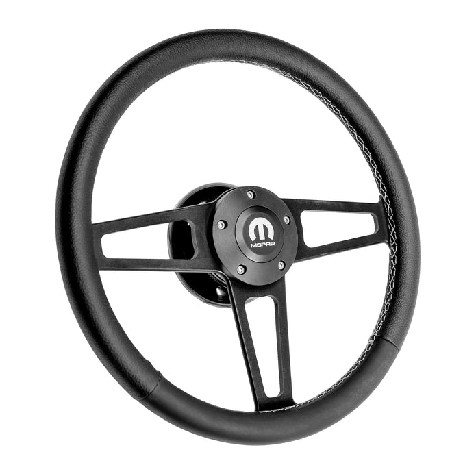 #1951 T Series Billet Black  Leather Steering Wheel With Mopar Logo &  Install Kit
