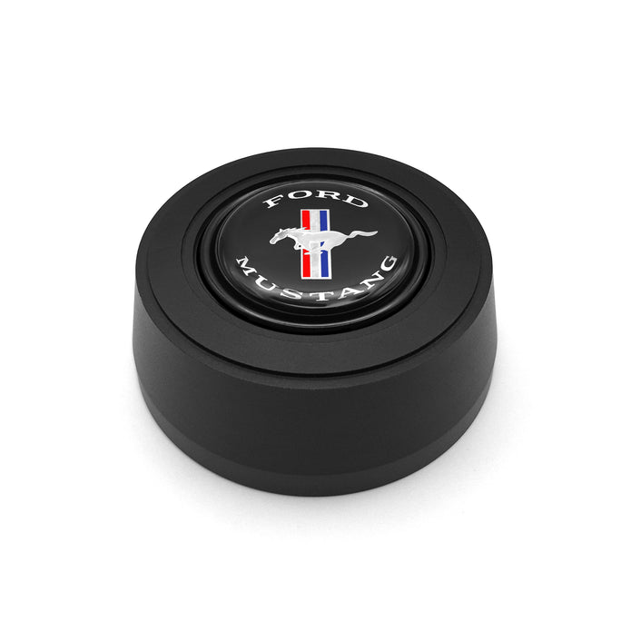 #5926	Aluminum Black Anodized Billet Horn Button with Mustang Emblem.