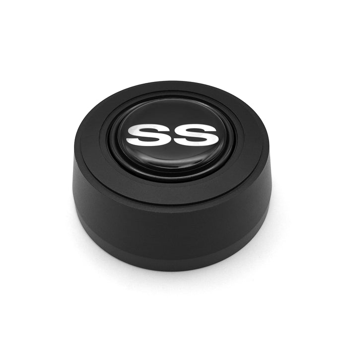 #5927	Aluminum Black Anodized Billet Horn Button with SS Emblem.