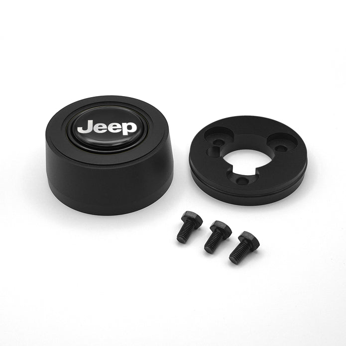#5924	Aluminum Black Anodized Billet Horn Button with Jeep Emblem.