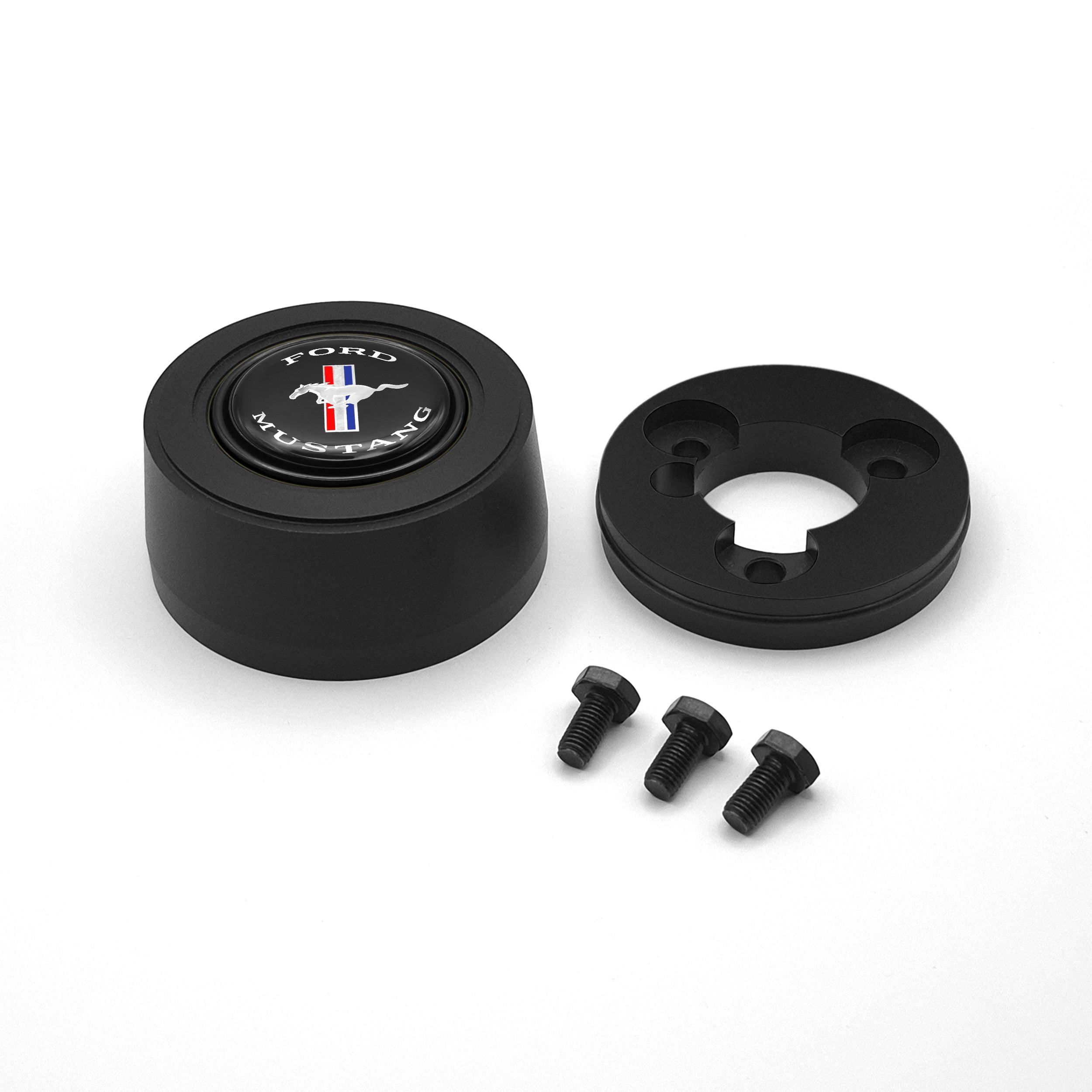 #5926	Aluminum Black Anodized Billet Horn Button with Mustang Emblem.
