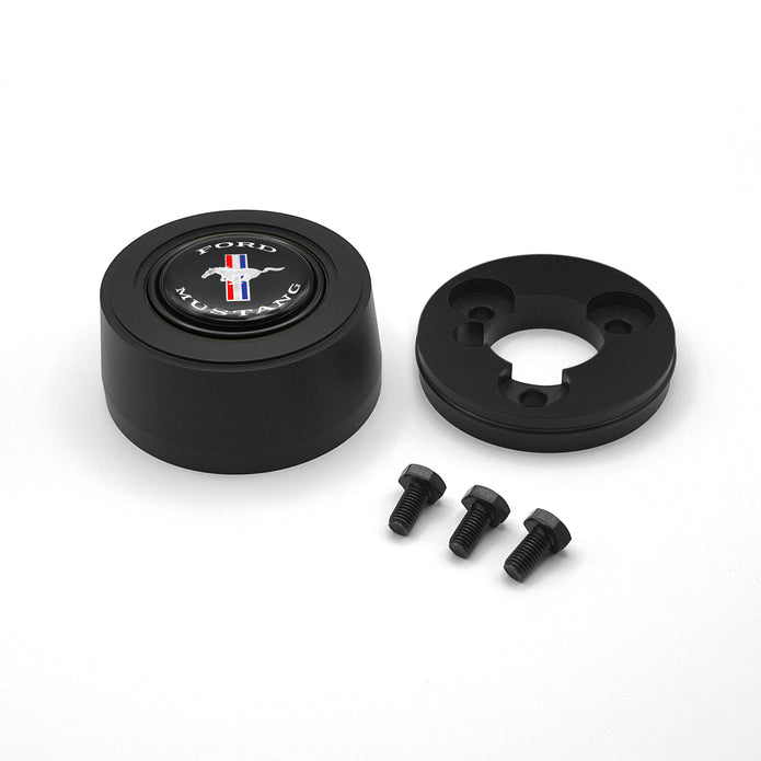 #5926	Aluminum Black Anodized Billet Horn Button with Mustang Emblem.