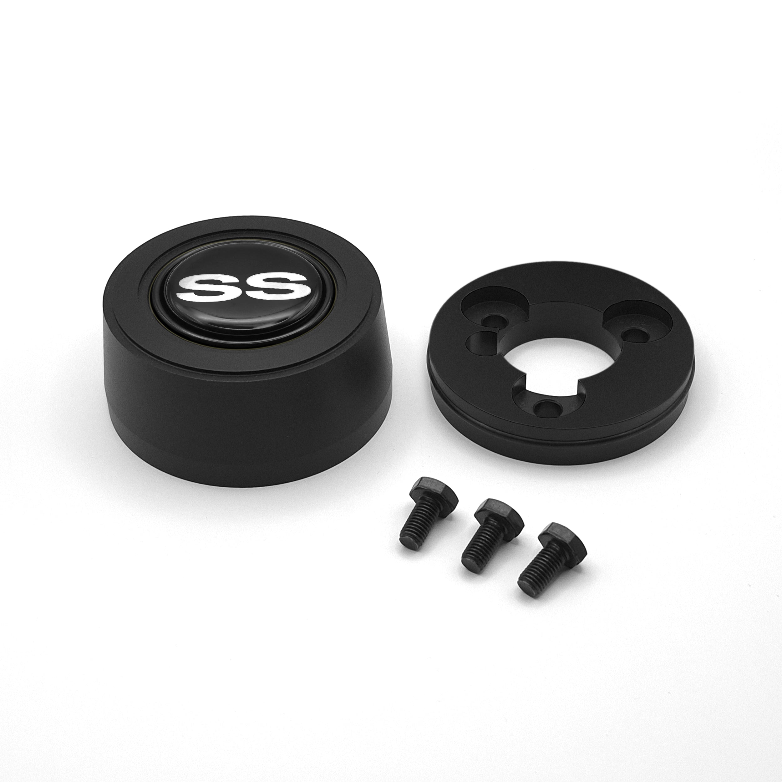 #5927	Aluminum Black Anodized Billet Horn Button with SS Emblem.