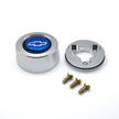 #5931	Aluminum Polished Billet Horn Button with Blue Chevy Bowtie Emblem.